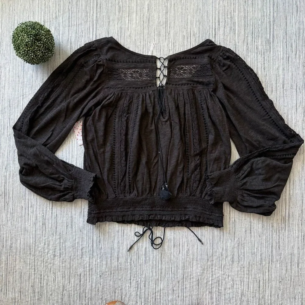 Free People Silverlake Boho Lace Up Blouse Medium NWT